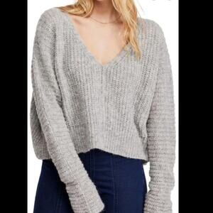 Free People Moonbeam long sleeve v-neck slouchy ribbed knit pullover sweater Lg